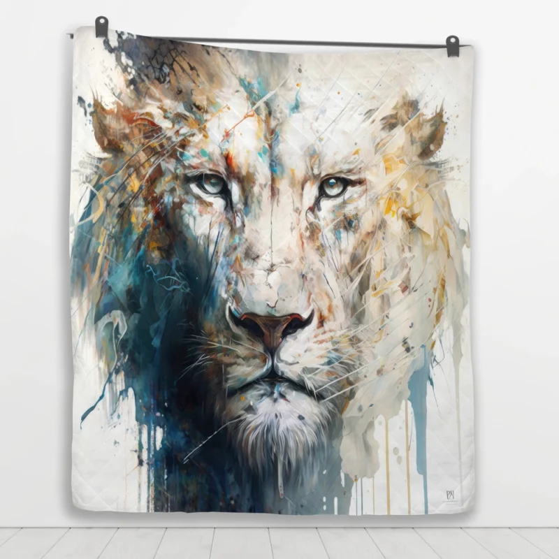 Abstract White Lion Art Quilt Blanket 1