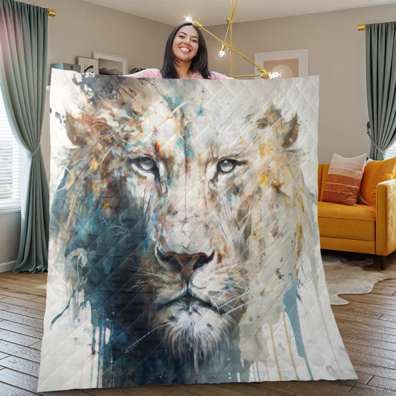 Abstract White Lion Art Quilt Blanket