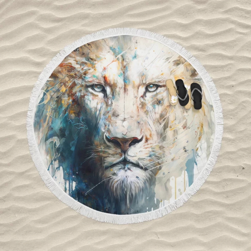 Abstract White Lion Art Round Beach Towel