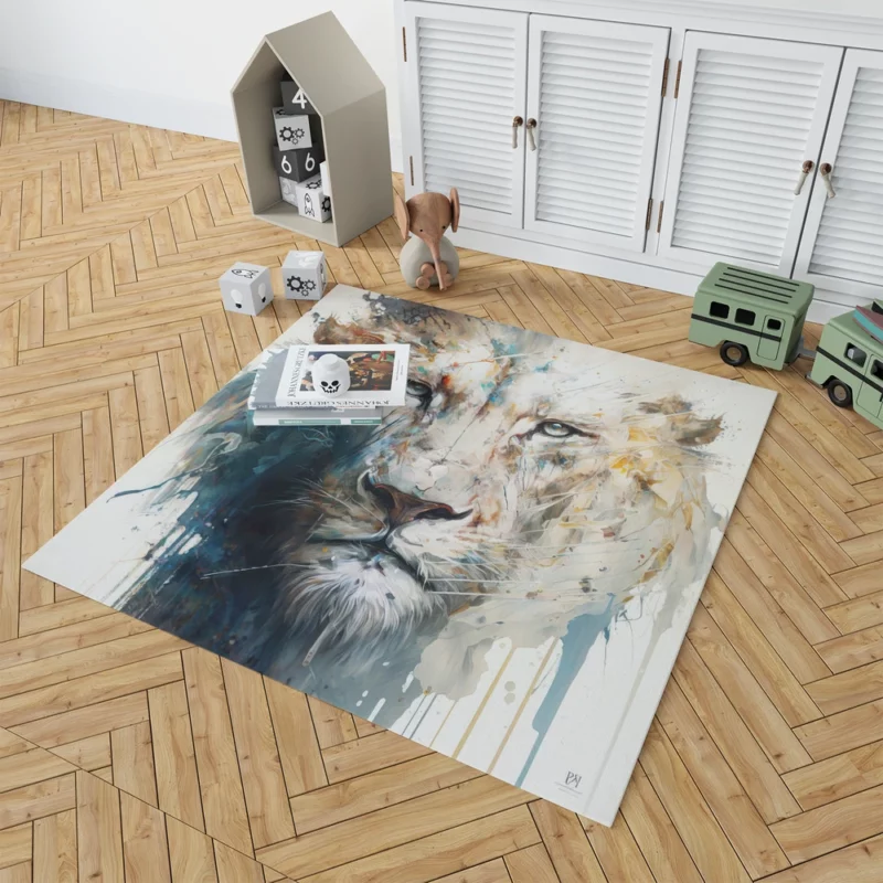 Abstract White Lion Art Rug 1