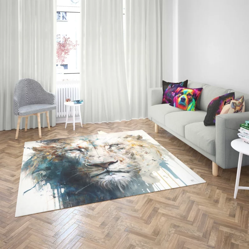 Abstract White Lion Art Rug 2