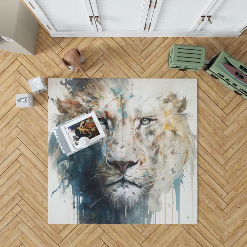 Abstract White Lion Art Rug