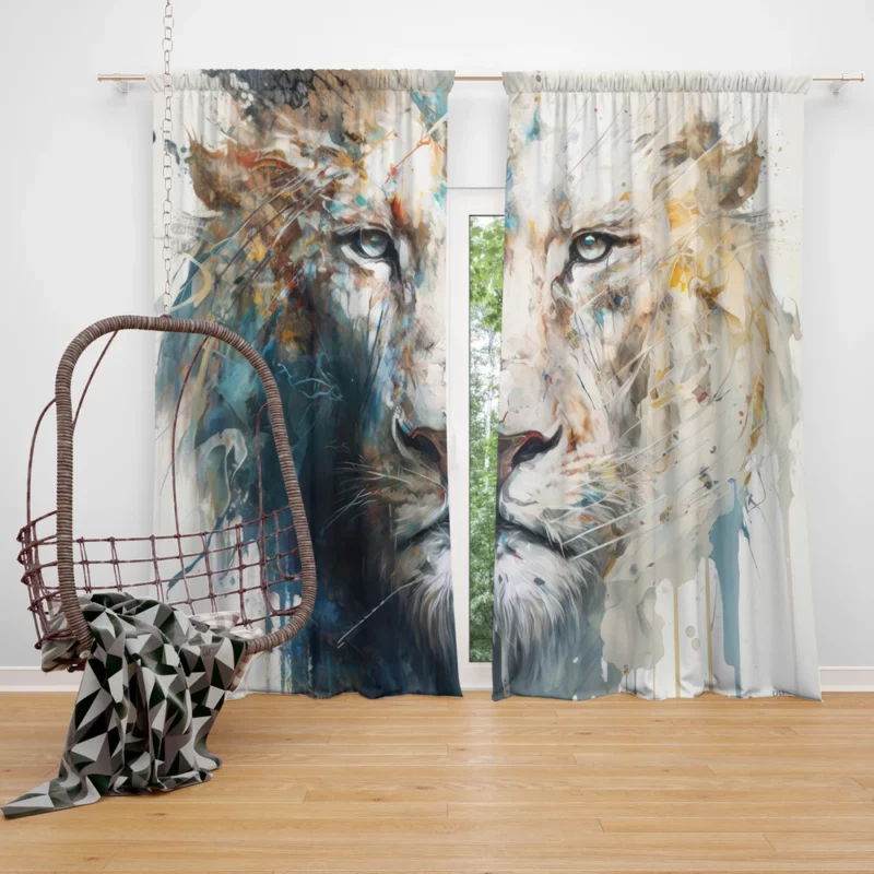 Abstract White Lion Art Window Curtain