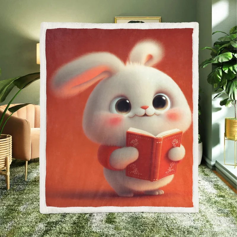 Adorable Animated Bunny Sherpa Fleece Blanket