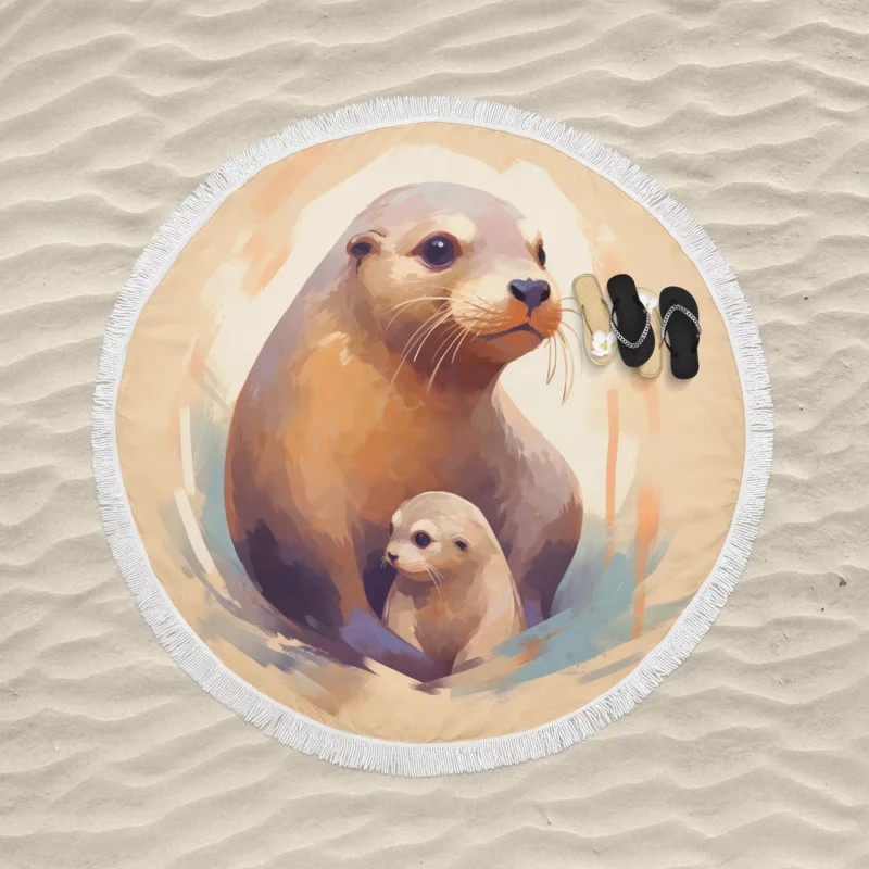 Adorable Baby Otter Round Beach Towel