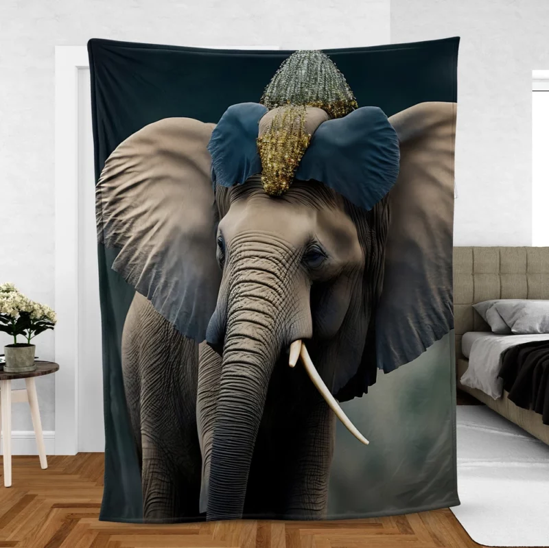 African Elephant Portrait Art Fleece Blanket