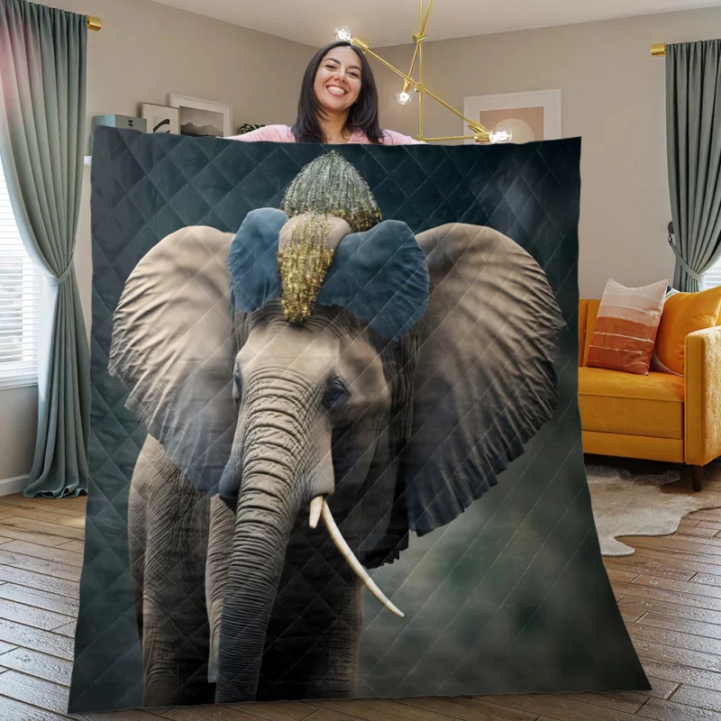 African Elephant Portrait Art Quilt Blanket