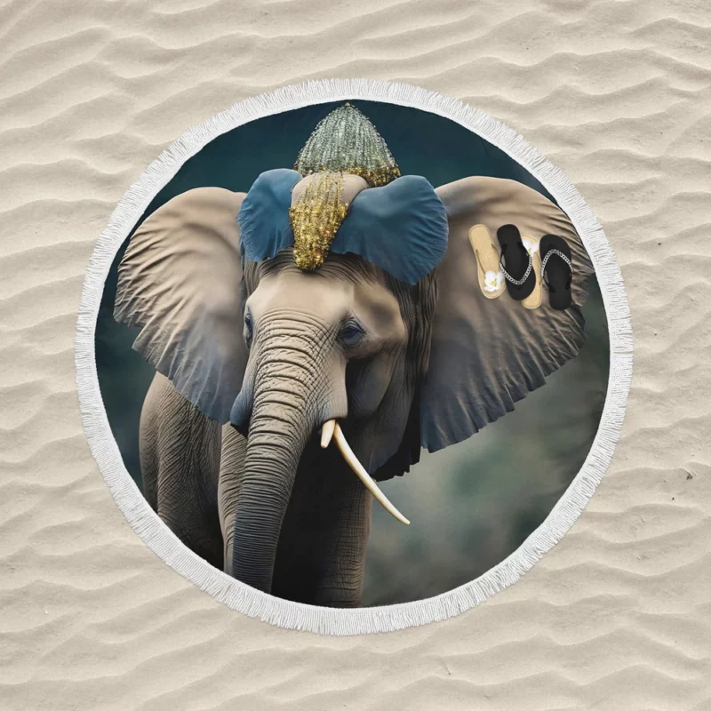 African Elephant Portrait Art Round Beach Towel