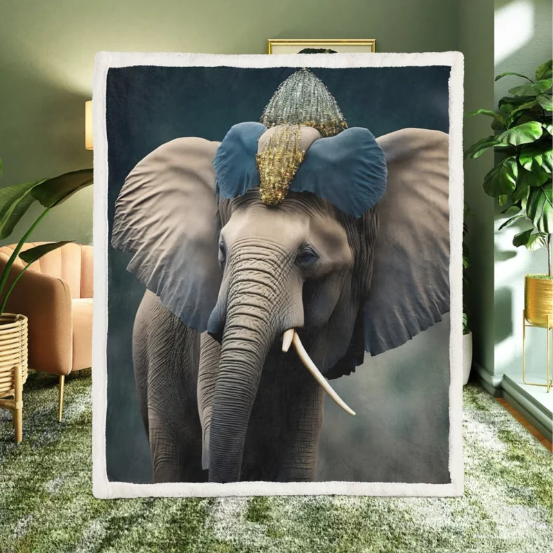 African Elephant Portrait Art Sherpa Fleece Blanket