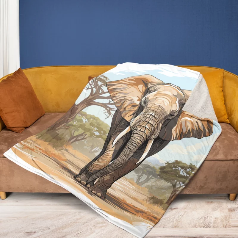 African Elephant Vector Art Fleece Blanket 1