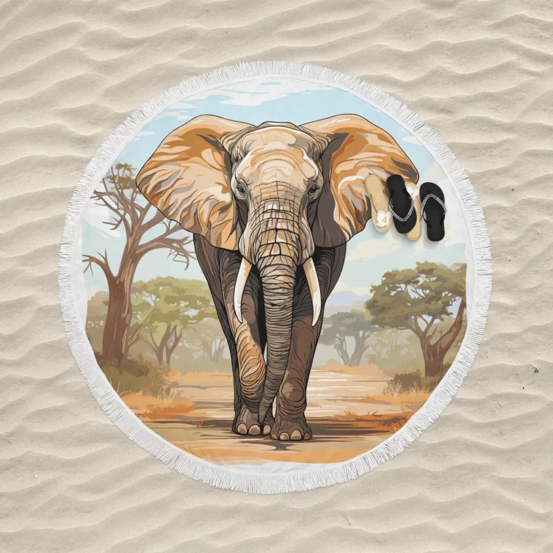 African Elephant Vector Art Round Beach Towel