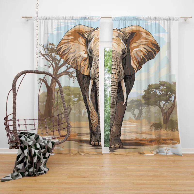 African Elephant Vector Art Window Curtain