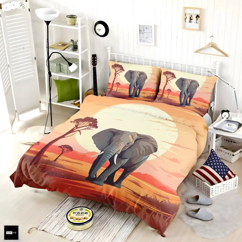 African Elephant in Savanna Bedding Set