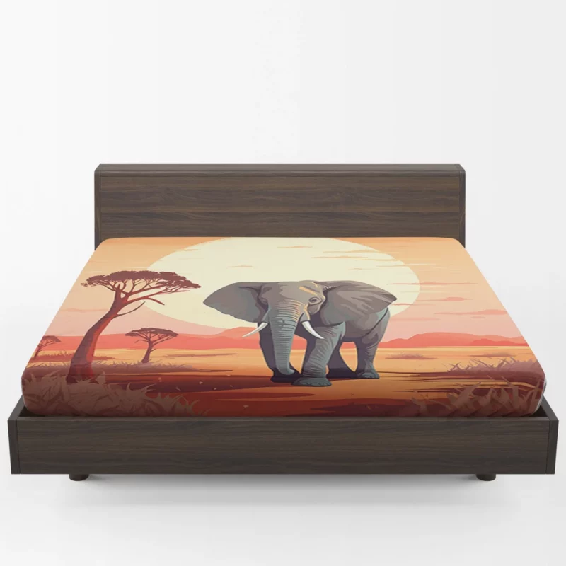 African Elephant in Savanna Fitted Sheet 1