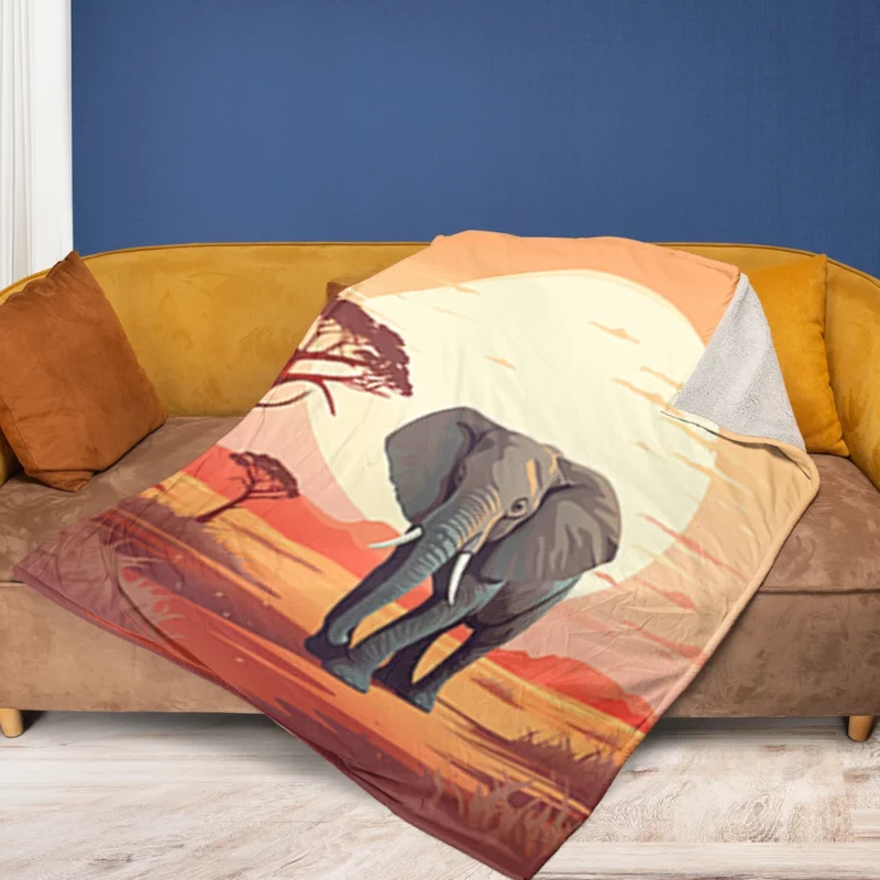 African Elephant in Savanna Fleece Blanket 1