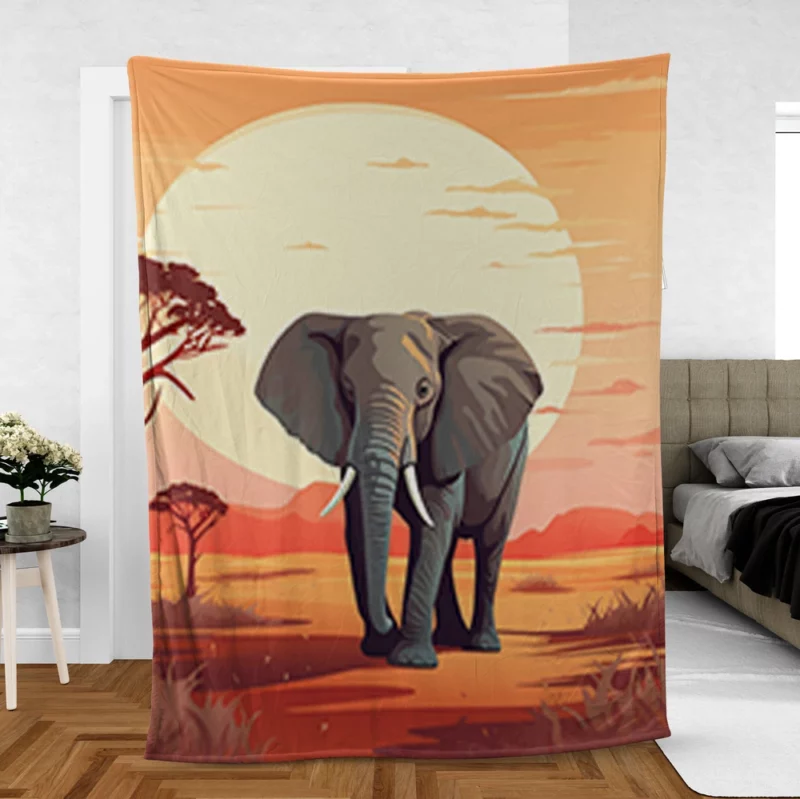 African Elephant in Savanna Fleece Blanket