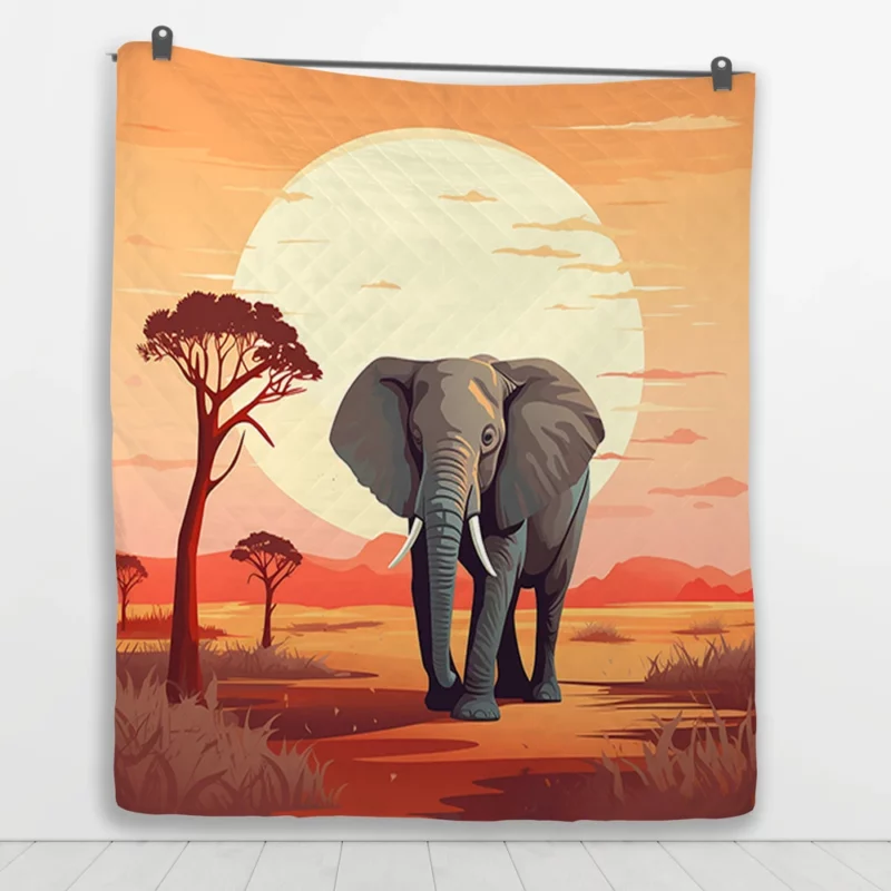 African Elephant in Savanna Quilt Blanket 1