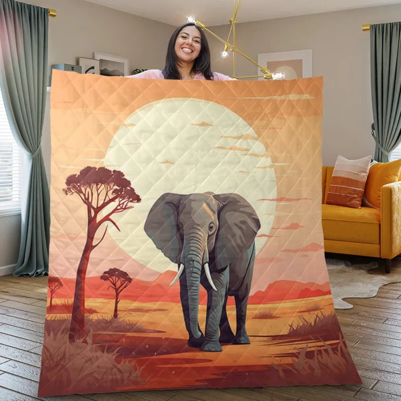 African Elephant in Savanna Quilt Blanket