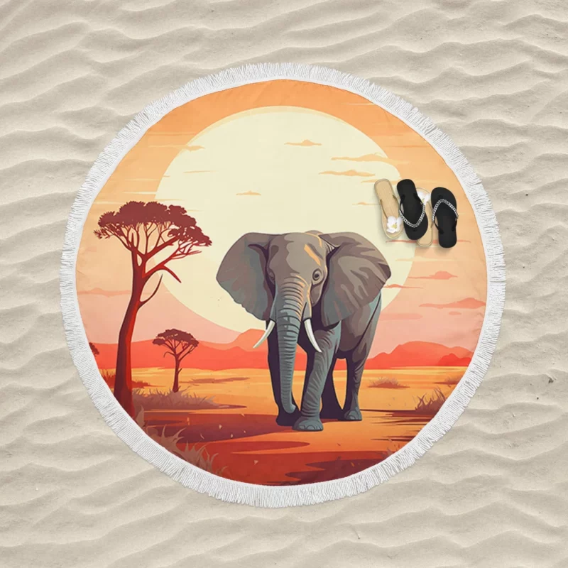 African Elephant in Savanna Round Beach Towel