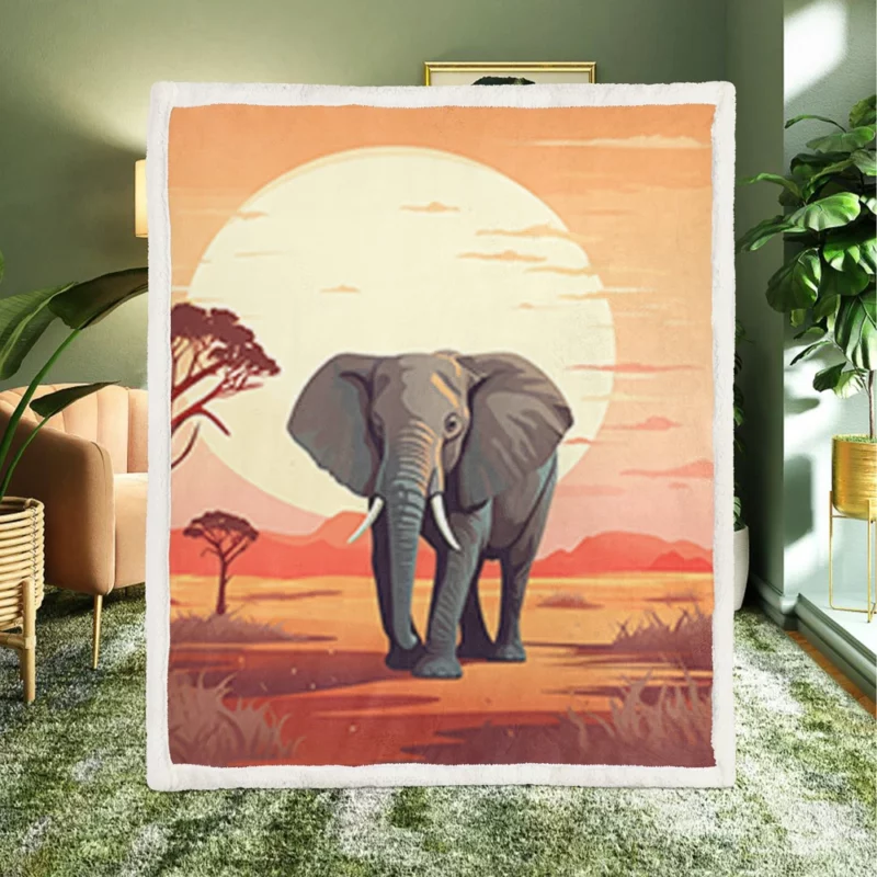 African Elephant in Savanna Sherpa Fleece Blanket