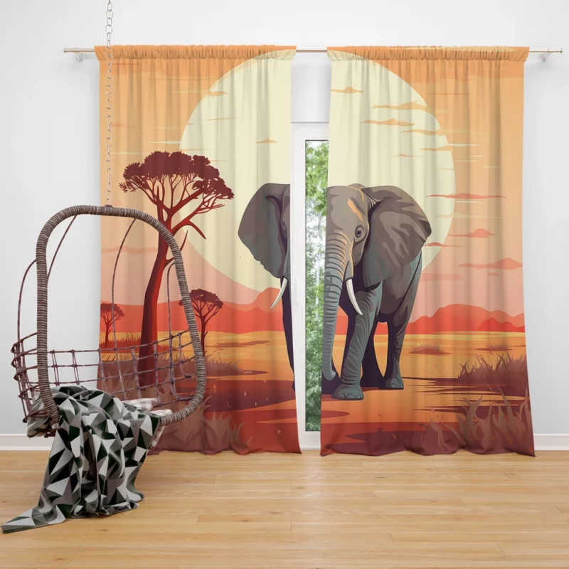 African Elephant in Savanna Window Curtain