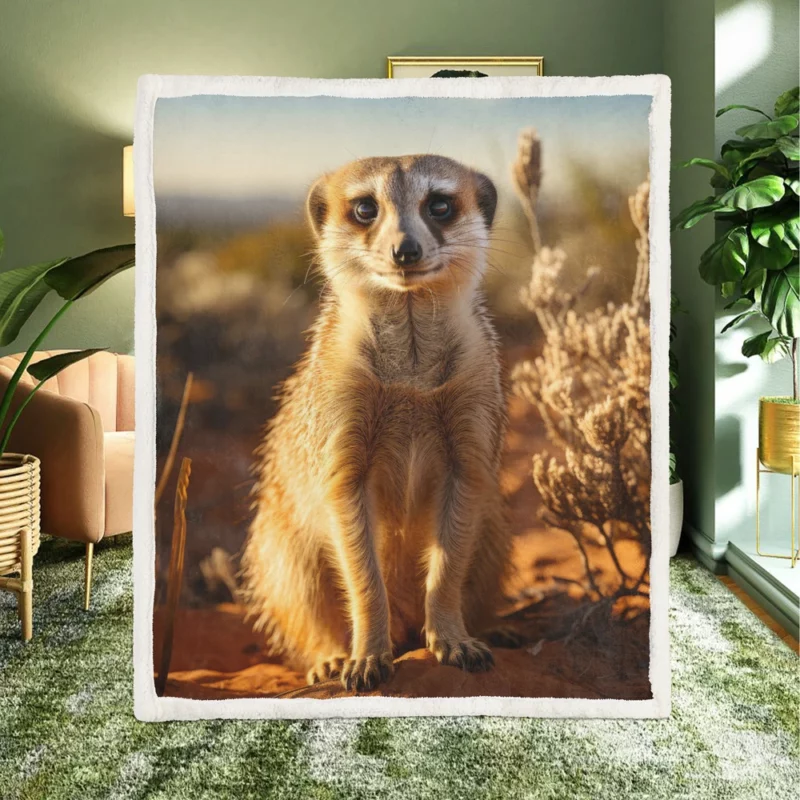 Alert Meerkat in the Grassland Sherpa Fleece Blanket