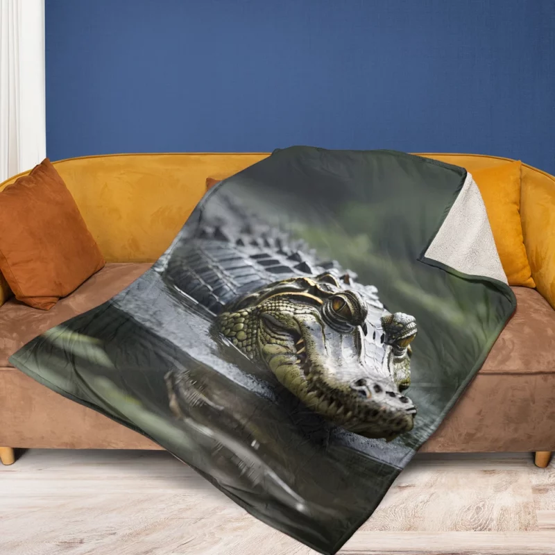 Alligator in Murky Water Fleece Blanket 1