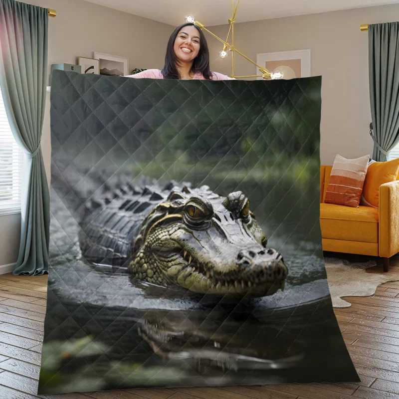 Alligator in Murky Water Quilt Blanket