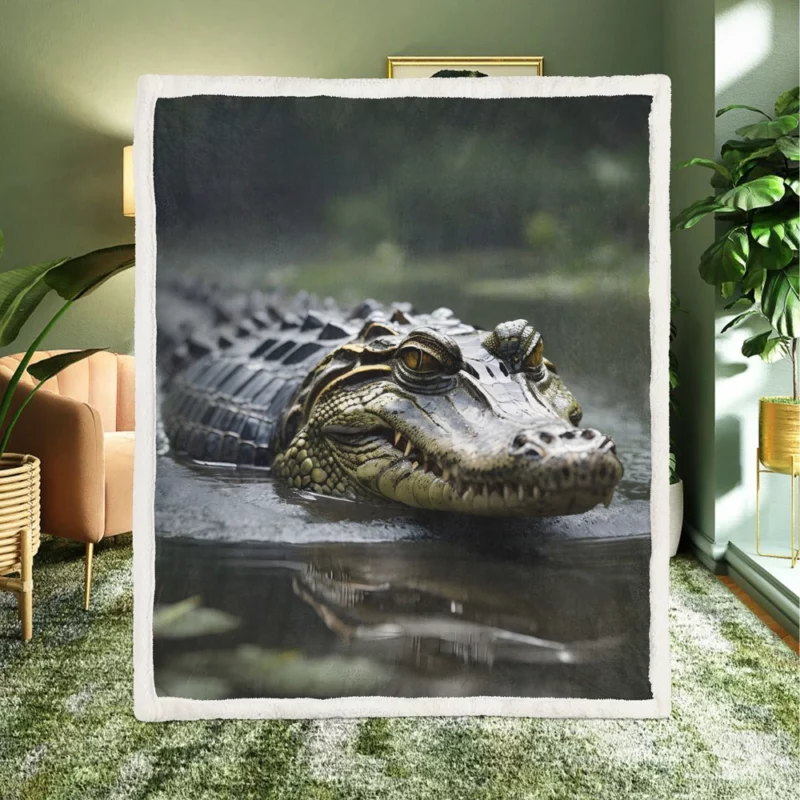 Alligator in Murky Water Sherpa Fleece Blanket