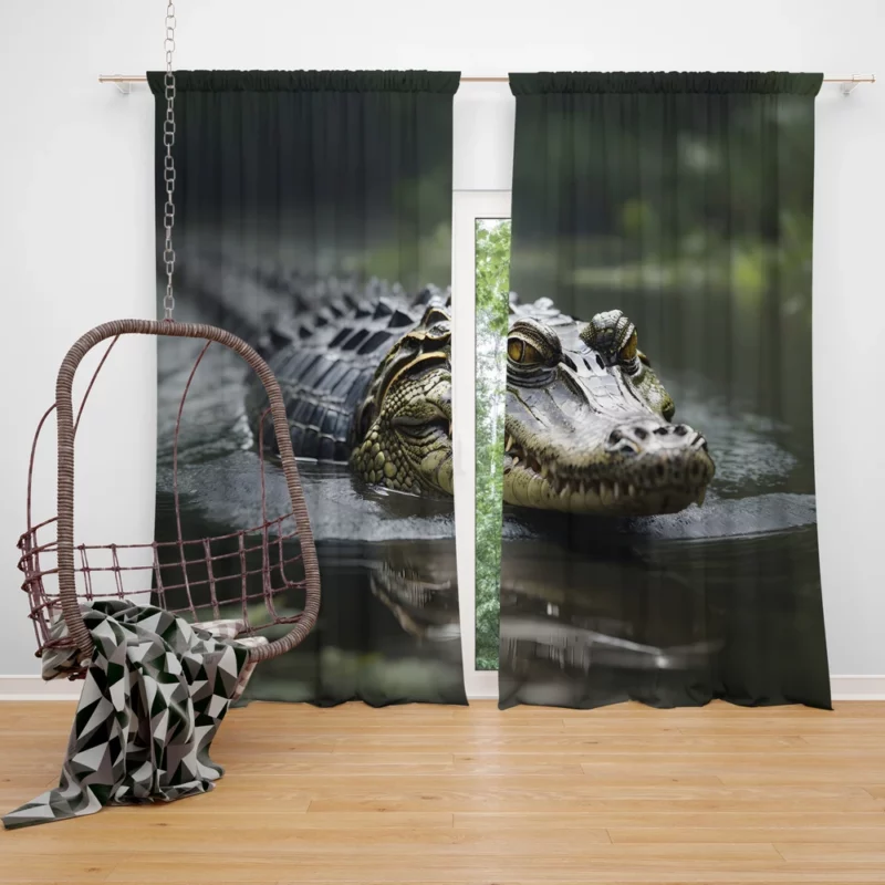 Alligator in Murky Water Window Curtain