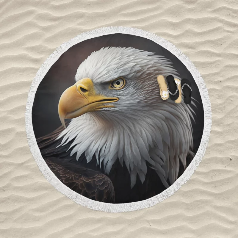 Angry Bald Eagle Artwork Round Beach Towel