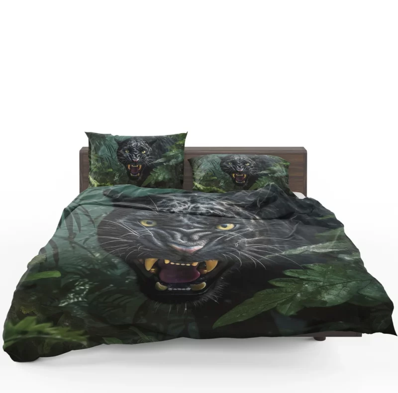 Angry Black Panther in Jungle Bedding Set 1