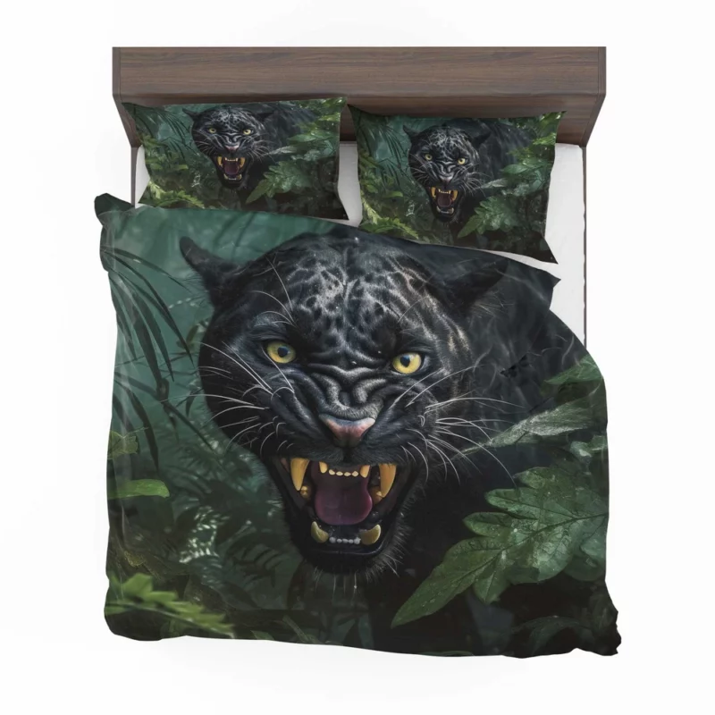 Angry Black Panther in Jungle Bedding Set 2