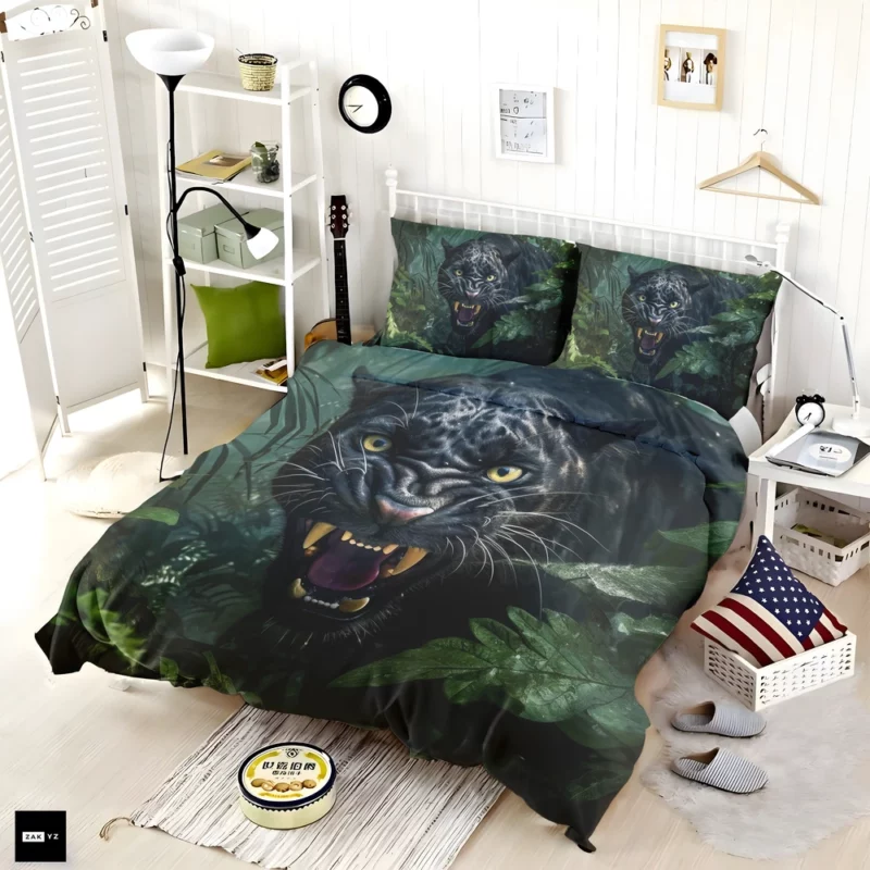 Angry Black Panther in Jungle Bedding Set