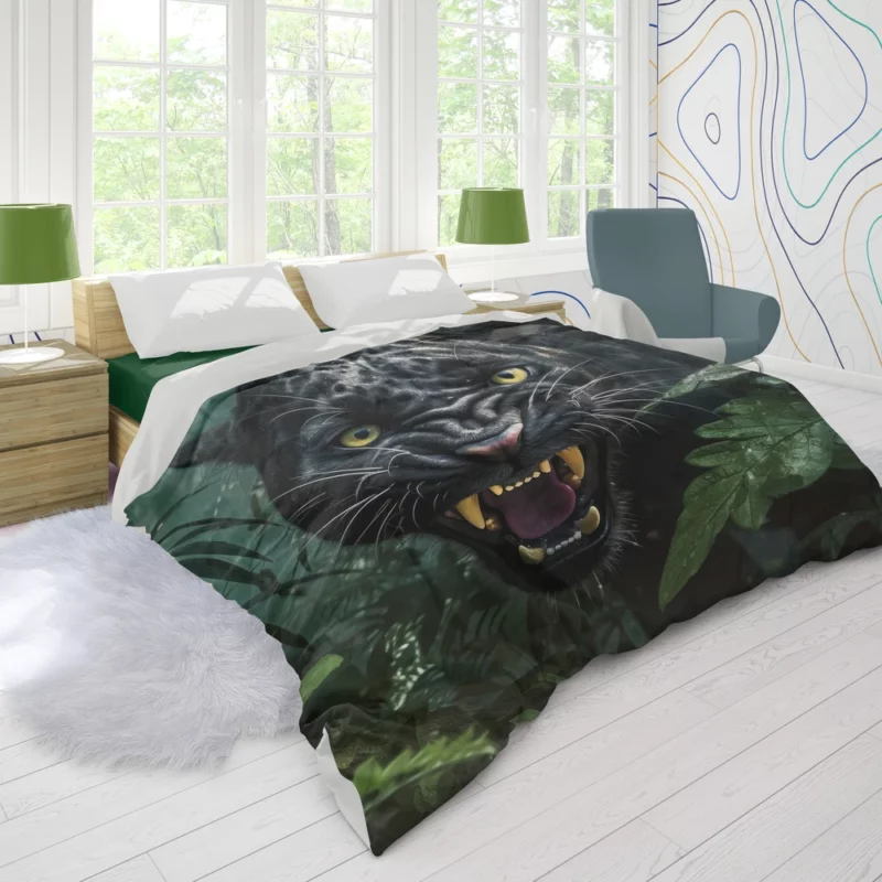 Angry Black Panther in Jungle Duvet Cover