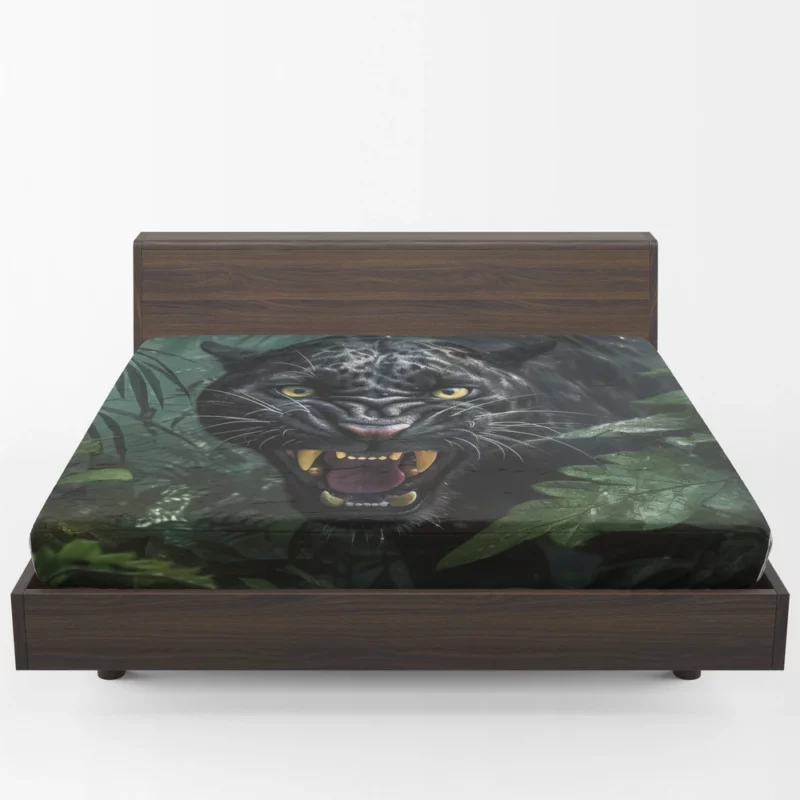 Angry Black Panther in Jungle Fitted Sheet 1