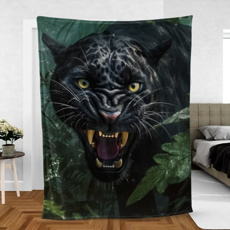 Angry Black Panther in Jungle Fleece Blanket