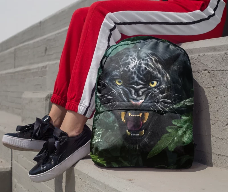 Angry Black Panther in Jungle Minimalist Backpack 1