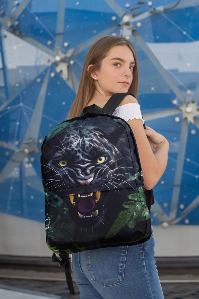 Angry Black Panther in Jungle Minimalist Backpack 2