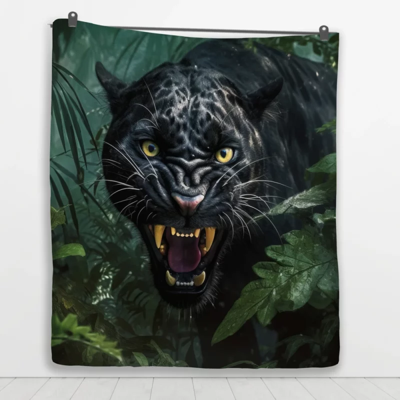 Angry Black Panther in Jungle Quilt Blanket 1