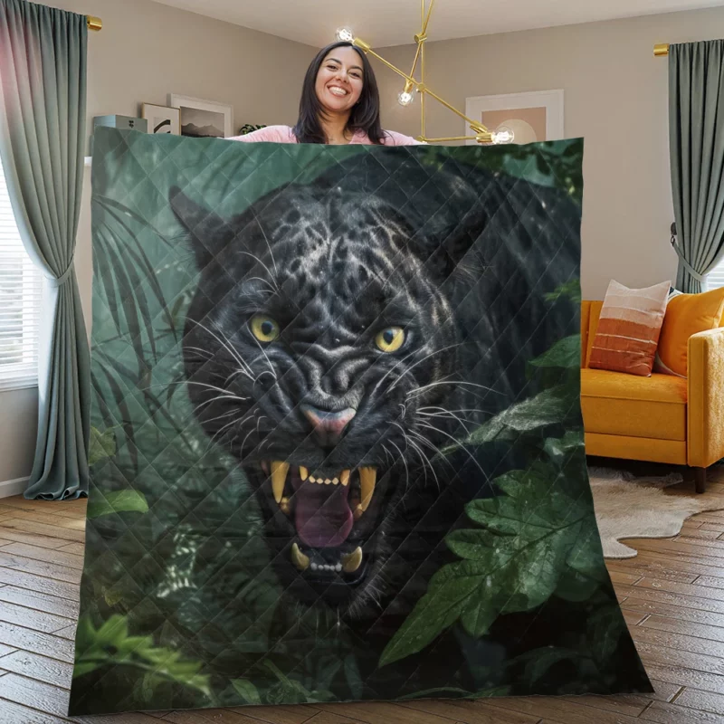 Angry Black Panther in Jungle Quilt Blanket