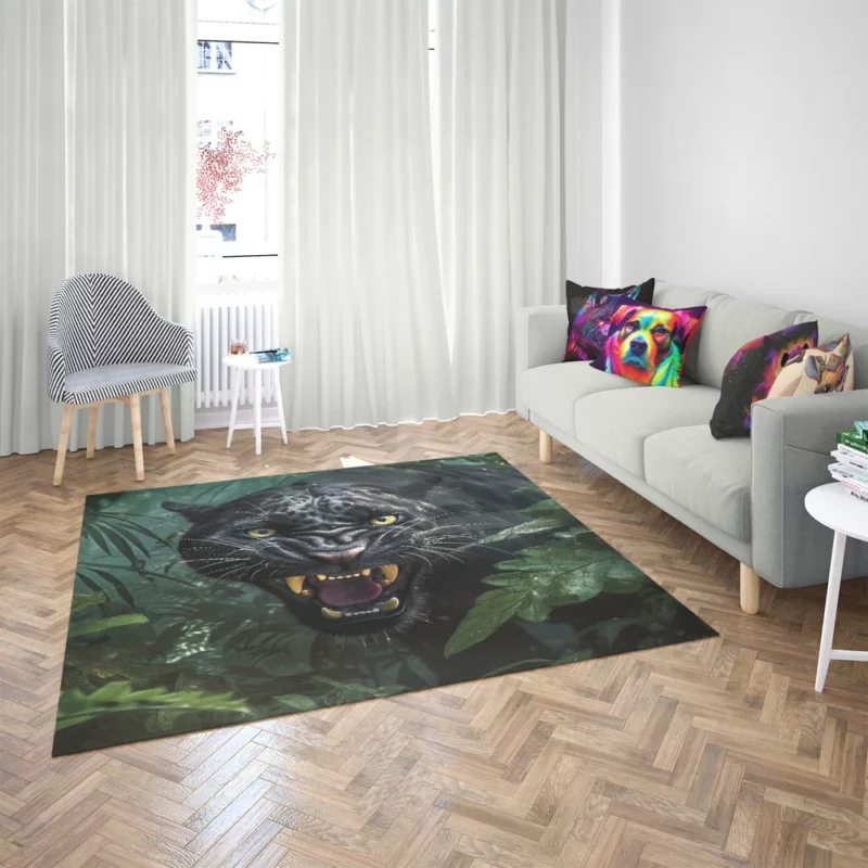 Angry Black Panther in Jungle Rug 2