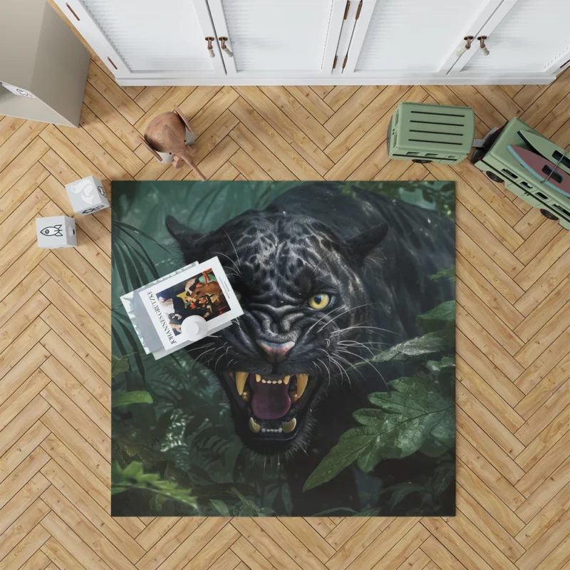 Angry Black Panther in Jungle Rug