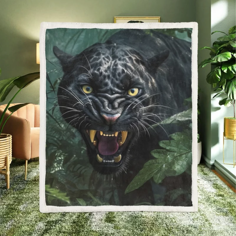 Angry Black Panther in Jungle Sherpa Fleece Blanket