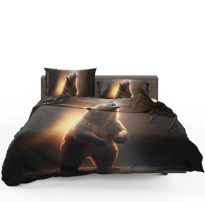 Angry Grizzly Bathed in Flickering Light Bedding Set 1