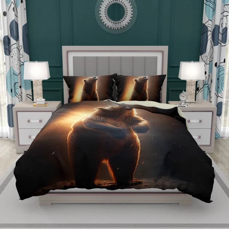 Angry Grizzly Bathed in Flickering Light Bedding Set 2