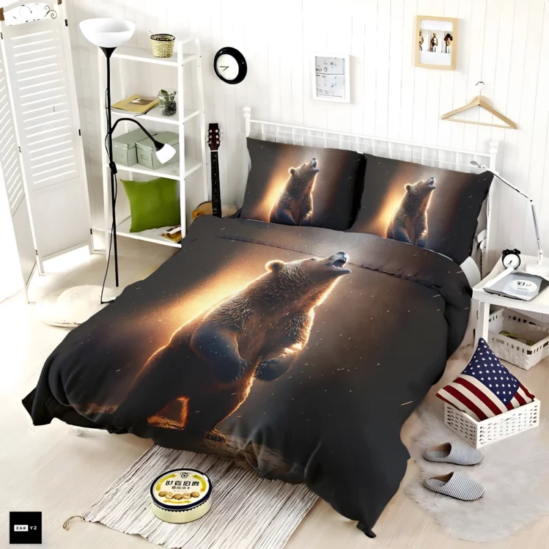 Angry Grizzly Bathed in Flickering Light Bedding Set