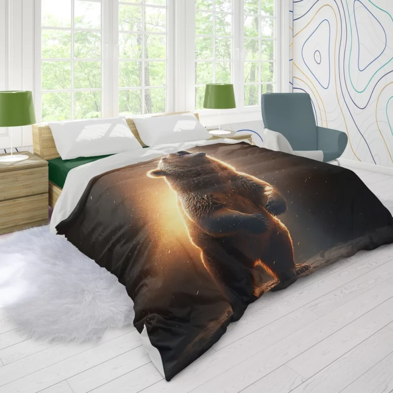 Angry Grizzly Bathed in Flickering Light Duvet Cover