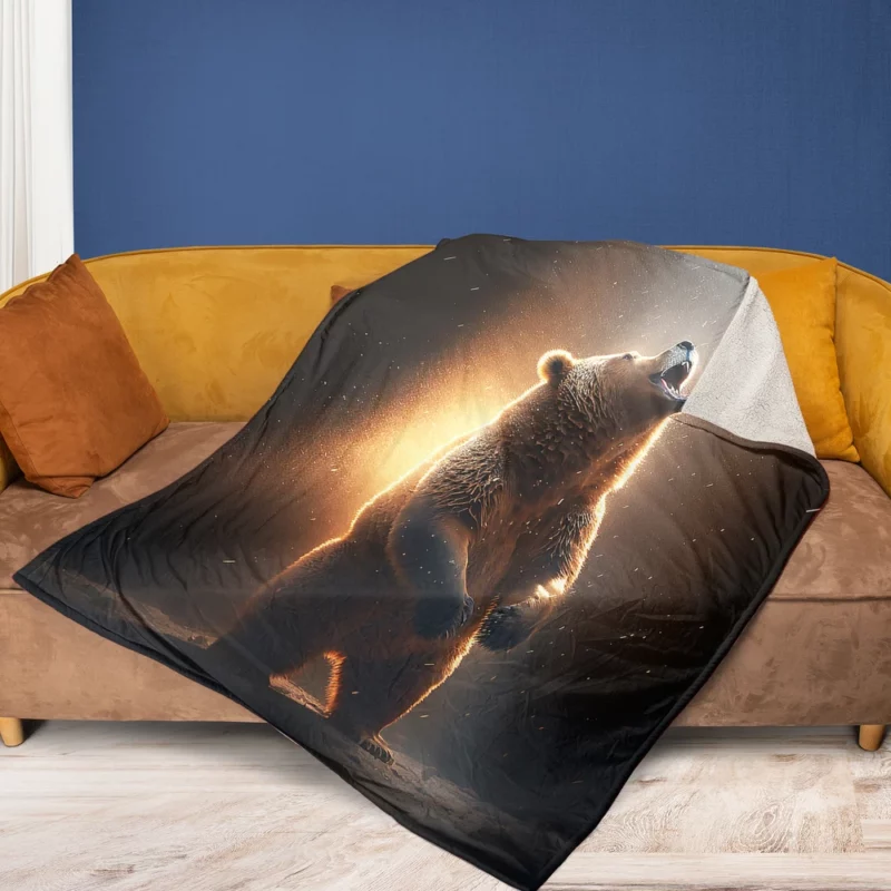 Angry Grizzly Bathed in Flickering Light Fleece Blanket 1