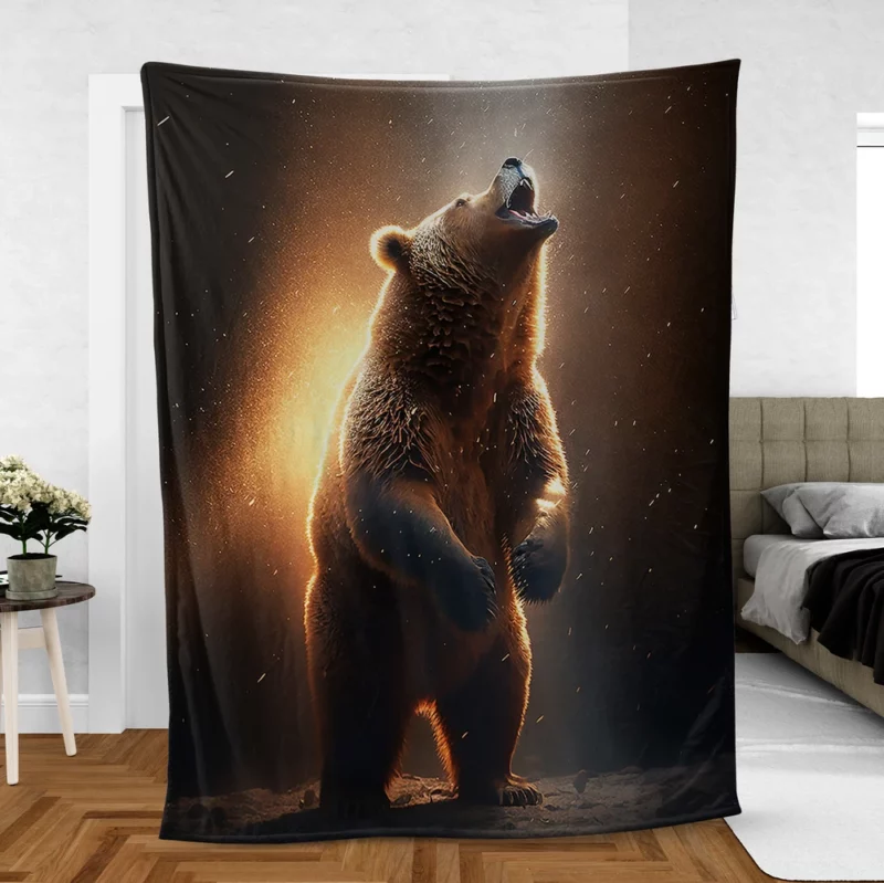 Angry Grizzly Bathed in Flickering Light Fleece Blanket